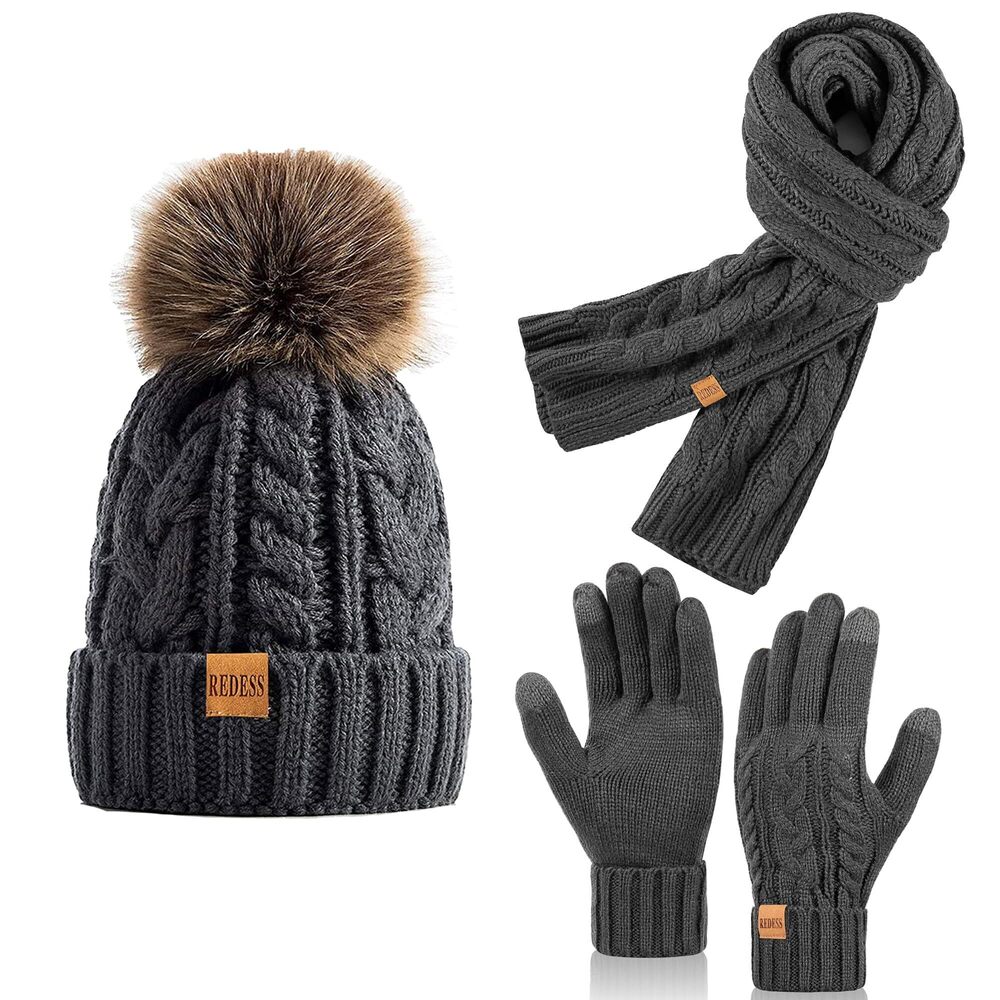 2866 Winter Knitted Beanie Hat Warm Fleece Lined with Pompom Cap Thick